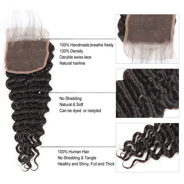 Meetu Deep Wave Virgin Human Hair 4x4 Lace Closure with Baby Hair