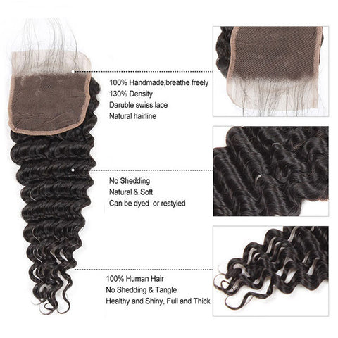 Meetu Deep Wave Virgin Human Hair 4x4 Lace Closure with Baby Hair