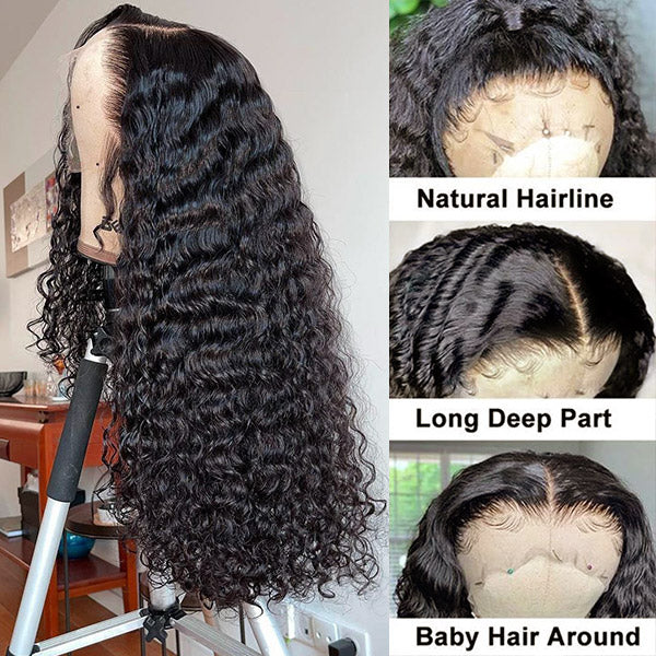 13x4 Lace Frontal Wig Deep Wave Glueless Human Hair Wigs Transparent 13x6 Lace Front Wigs